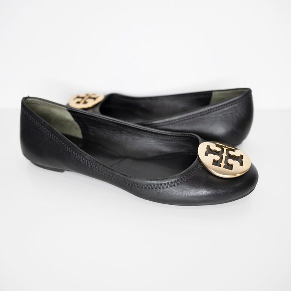 Tory Burch Shoes - Tory Burch Reva Ballet Mestico Black Gold Logo